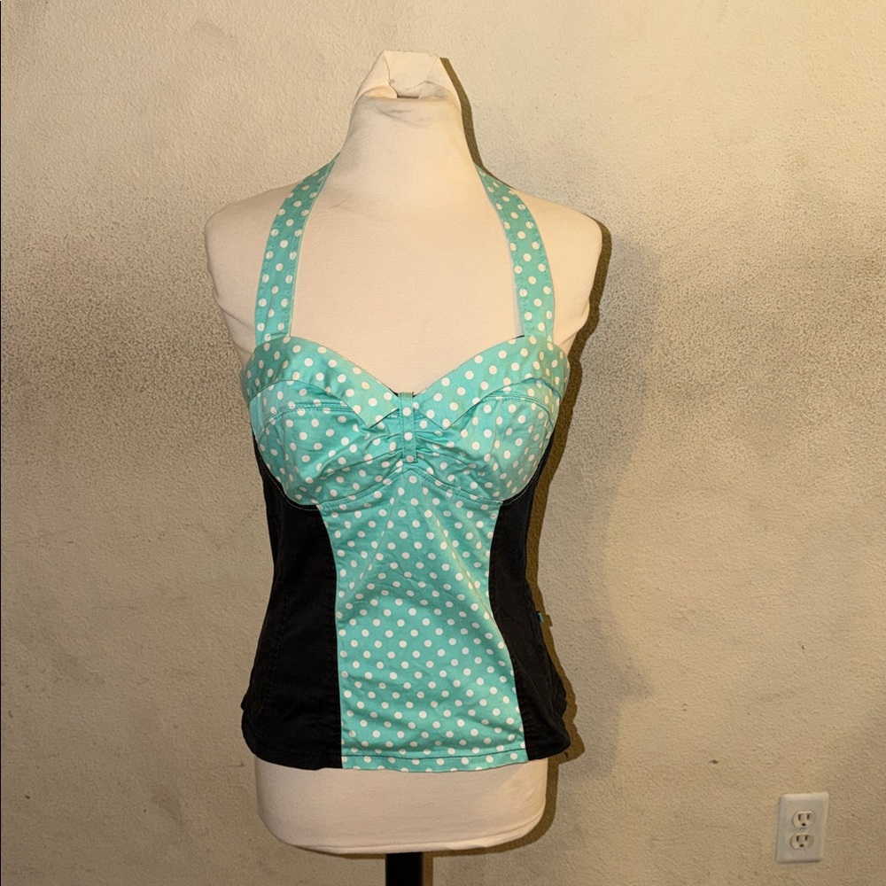 Royal Bones Black and Turquoise Halter Top